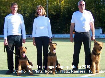 Klub-Leistungs-Siegerpr�fung 2010
Othello - 6. Platz, Ron - 9. Platz, Ramses - 16. Platz
